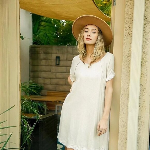 New Cream Short Sleeve Shirt Dress - Picture 1 of 6